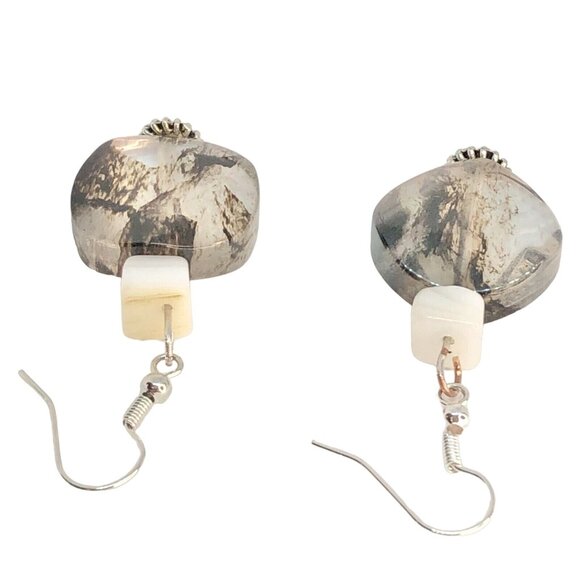 Handcrafted Dangle Earrings Unique Marble-Effect Glass Lightweight & Stylish - Picture 4 of 6